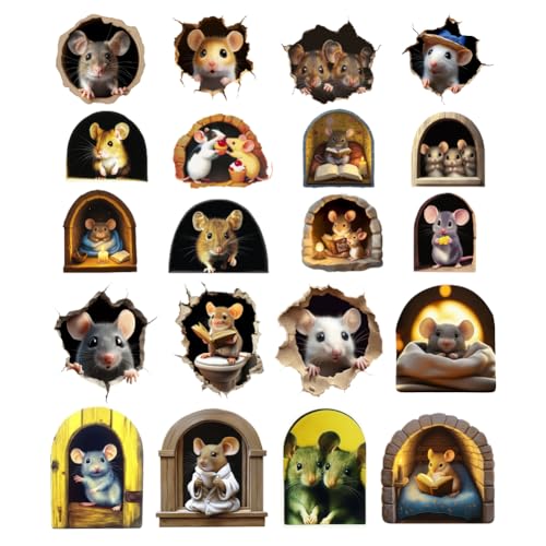 beinkmake Mouse Hole 3D Wall Stickers Sets Realistic Mice Wall Decal Fun Adorable Cartoon Art Wall Clings Hole Covering for Classroom Home Living Room Nursery Bedroom Bookcase - Image 1