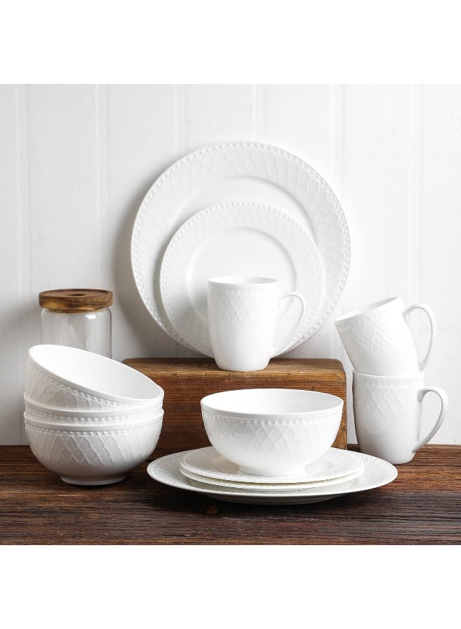 Stone Lain Alexandria 16Piece Dinnerware Set Bone China White - Image 3