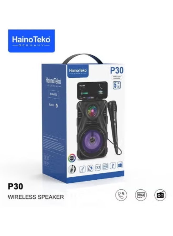 Haino Teko P30 Wireless Bluetooth Speaker with RGB Lights & Mic | Portable Black Speaker with Deep Bass, 5-Hour Playtime – Ideal for Indoor & Outdoor Music, Travel, Parties & Entertainment - Image 4