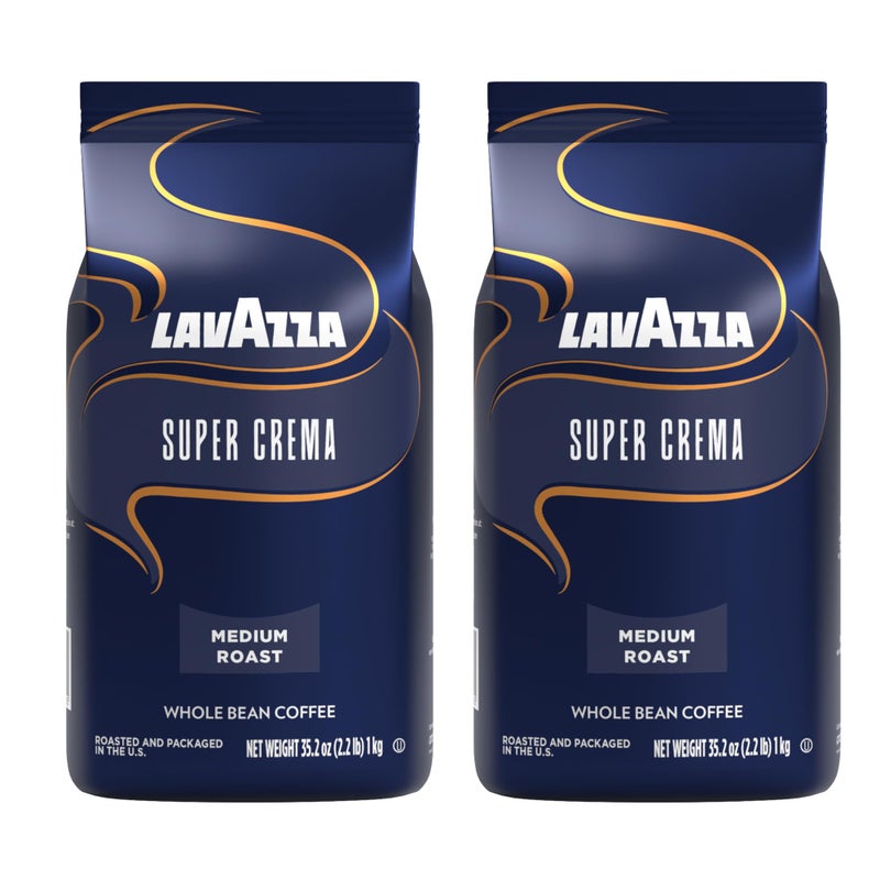 Lavazza Super Crema Espresso medium roast Whole Bean Coffee, 2.2-pound Bag 2-pack - Image 1