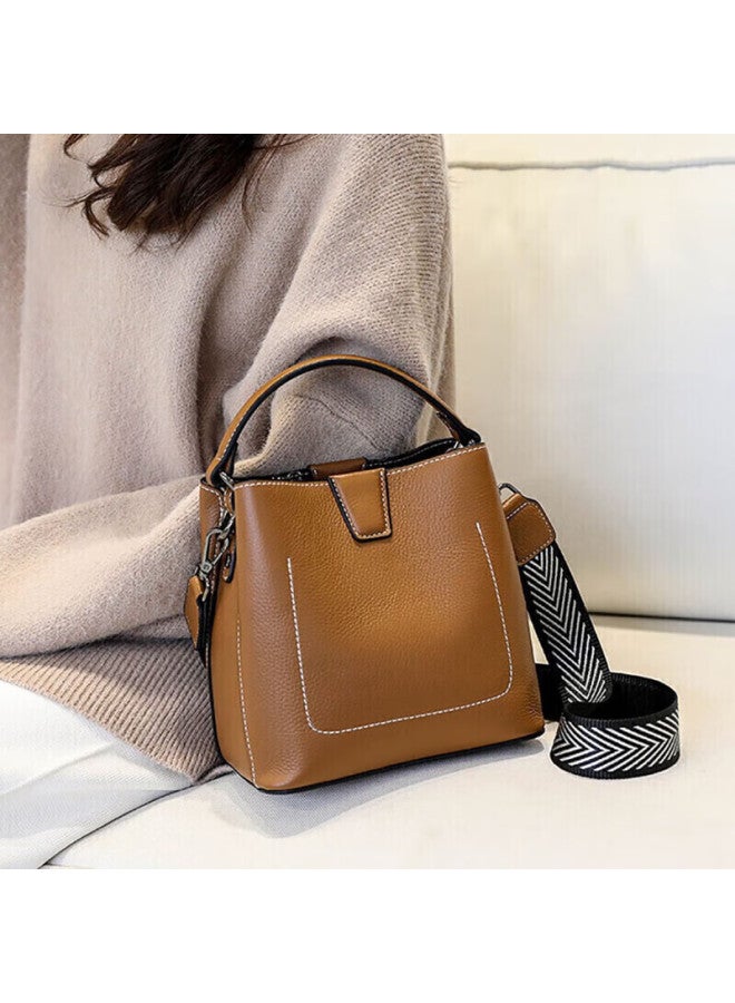 Viney Women's Handbag, Cowhide Bucket Bag, Light Luxury Crossbody Shoulder Tote Bag, Birthday Gift For Girlfriend, Qixi Festival And Valentine's Day Present - Image 1