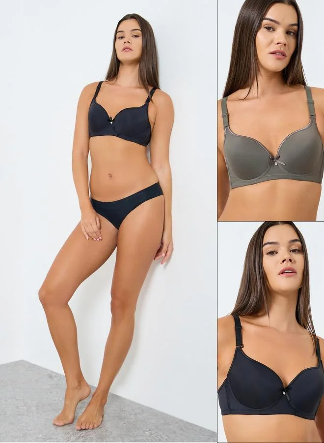 ستايلي مجموعة من 2 صدرية بالكونيت سادة مبطنة مع تفاصيل محزوزة