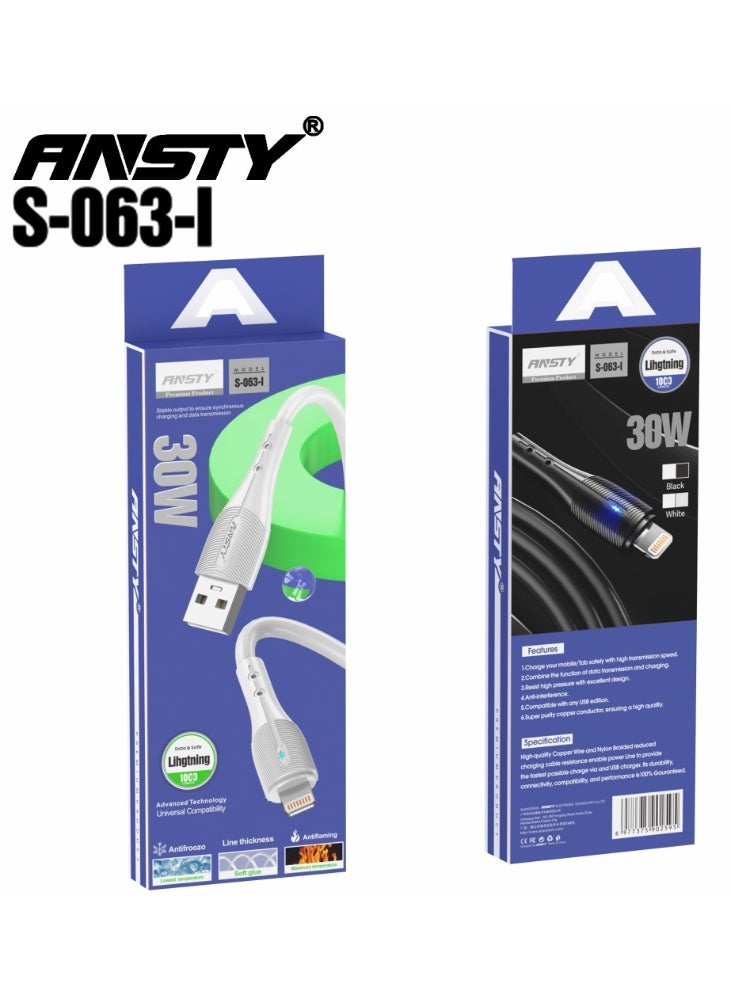 ANSTY S-063-I Silicone Lightning Cable with LED - Fast & Stable Charging, Soft Touch & Tangle-Free, Reinforced Durable Design - Image 2