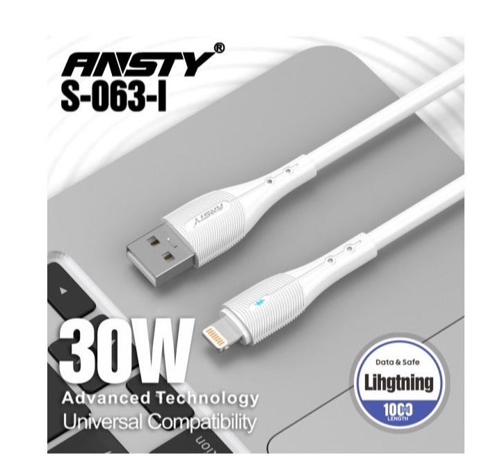 ANSTY S-063-I Silicone Lightning Cable with LED - Fast & Stable Charging, Soft Touch & Tangle-Free, Reinforced Durable Design - Image 1