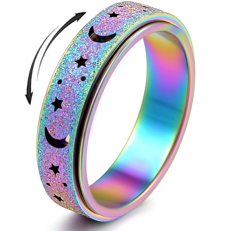 OreilleStar Anxiety Ring for Women Spinner Ring Fidget Ring Fidget Toys Adults Spinner Rings for Anxiety Fidget Rings for Women Fidget Ring Moon Star Rainbow 8 - Image 1