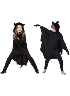 CityRiya-Long Halloween Bat Costumes for Kids, Vampire Bat Halloween Costumes, Black Bat Children Halloween Cosplay Costume Set, Zipper Dress for Girls, Animal Cosplay Dress Up Cosplay Bat Cape for Boys Girls Size XL  - Image 4
