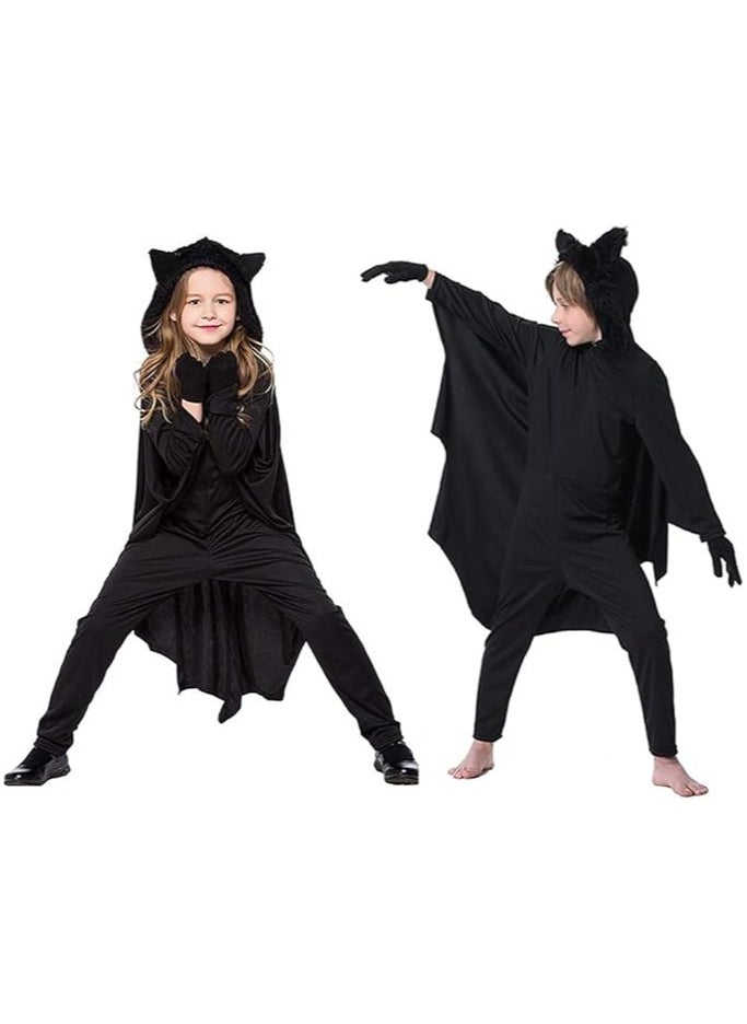 CityRiya-Long - Halloween Bat Costumes for Kids, Vampire Bat Halloween Costumes, Black Bat Children Halloween Cosplay Costume Set, Zipper Dress for Girls, Animal Cosplay Dress Up Cosplay Bat Cape for Boys Girls Size XL - Image 1