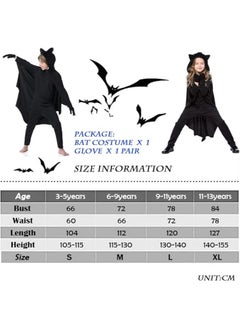 CityRiya-Long Halloween Bat Costumes for Kids, Vampire Bat Halloween Costumes, Black Bat Children Halloween Cosplay Costume Set, Zipper Dress for Girls, Animal Cosplay Dress Up Cosplay Bat Cape for Boys Girls Size XL  - Image 5