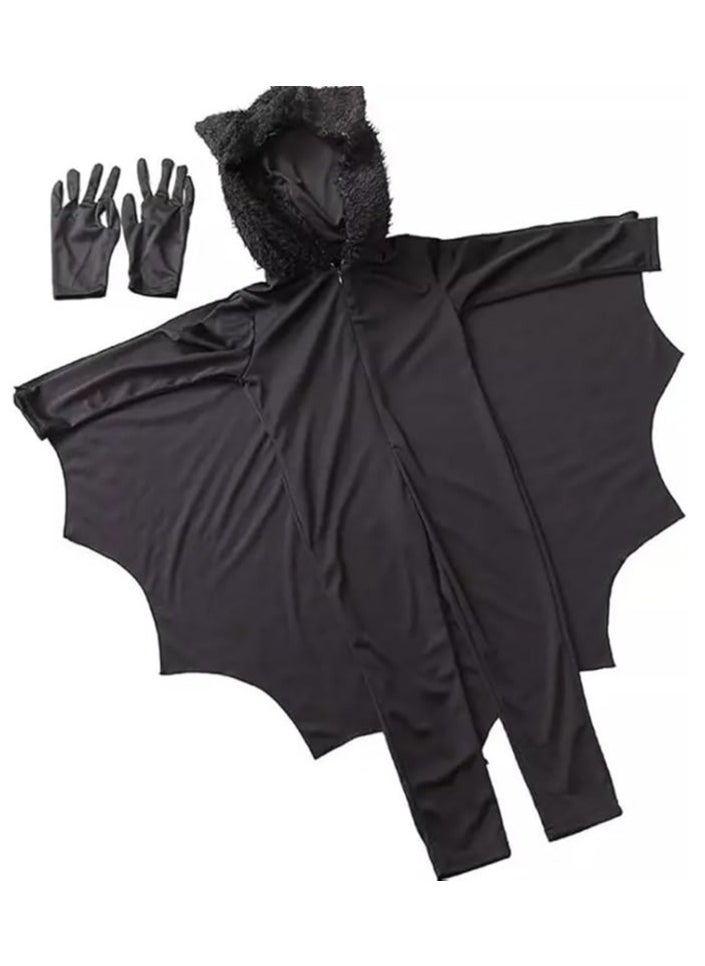 CityRiya-Long - Halloween Bat Costumes for Kids, Vampire Bat Halloween Costumes, Black Bat Children Halloween Cosplay Costume Set, Zipper Dress for Girls, Animal Cosplay Dress Up Cosplay Bat Cape for Boys Girls Size XL - Image 1