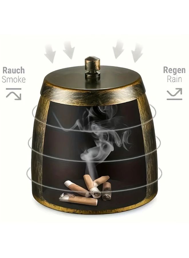 Large Heavy Duty Cast Iron Ashtray Windproof Lid Non Slip Base For Adult - Image 3