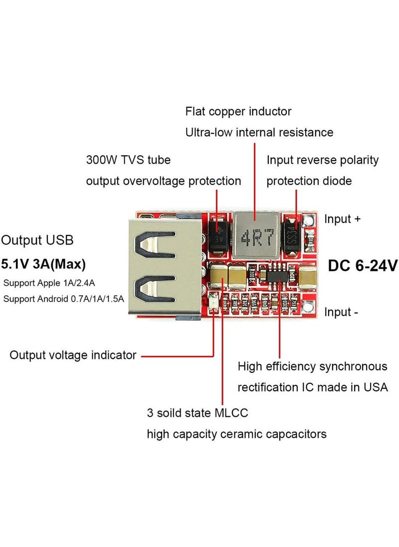 iduino IDUINO DC DC Buck Converter Car USB Charger Module 624V 12V 24V to 5V 3A Step Down Voltage Regulator Power Supply ModulePack of 5 Red  - Image 2