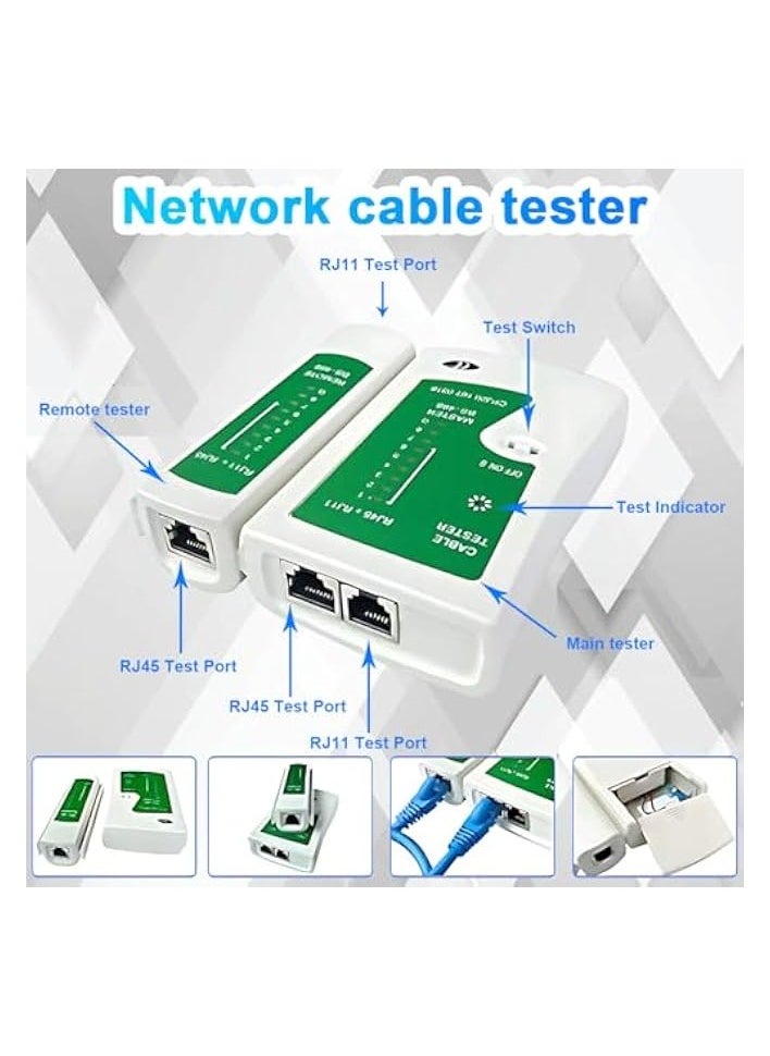 PROMASS Crimping Tool Kit for RJ11/RJ12/RJ45/CAT5/CAT6/Cat5e, Professional Computer Maintenance Lan Cable Tester Network Repair Tool Portable Cable Crimper Teaser Wire Stripper 50pcs Crystal Head Packing Bag  - Image 3