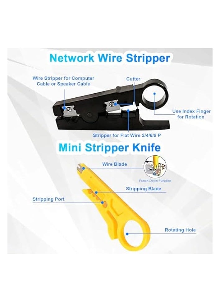 PROMASS Crimping Tool Kit for RJ11/RJ12/RJ45/CAT5/CAT6/Cat5e, Professional Computer Maintenance Lan Cable Tester Network Repair Tool Portable Cable Crimper Teaser Wire Stripper 50pcs Crystal Head Packing Bag  - Image 5