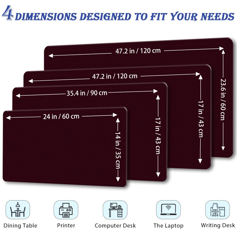 METEOROCK Large Desk Mat 35.4" x 17", PU Leather Desk Pad Protector, Non-Slip Large Mouse Pad for Desk, Waterproof Computer Desk Mat, Office Desk Pad for Keyboard Mouse, Desk Writing Mat (Burgundy) - Image 2
