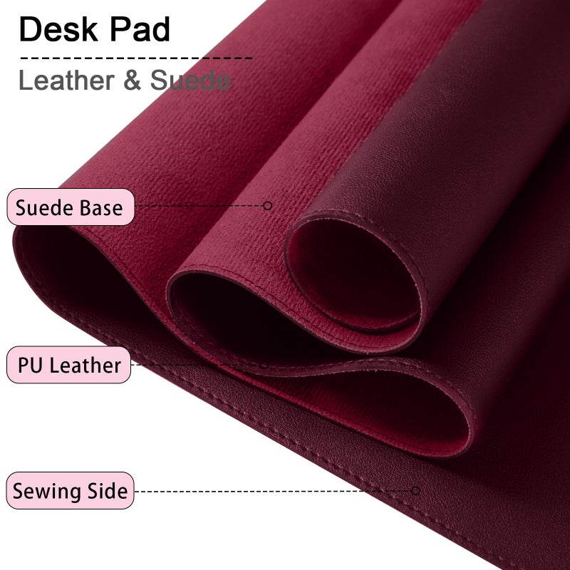 METEOROCK Large Desk Mat 35.4" x 17", PU Leather Desk Pad Protector, Non-Slip Large Mouse Pad for Desk, Waterproof Computer Desk Mat, Office Desk Pad for Keyboard Mouse, Desk Writing Mat (Burgundy) - Image 3