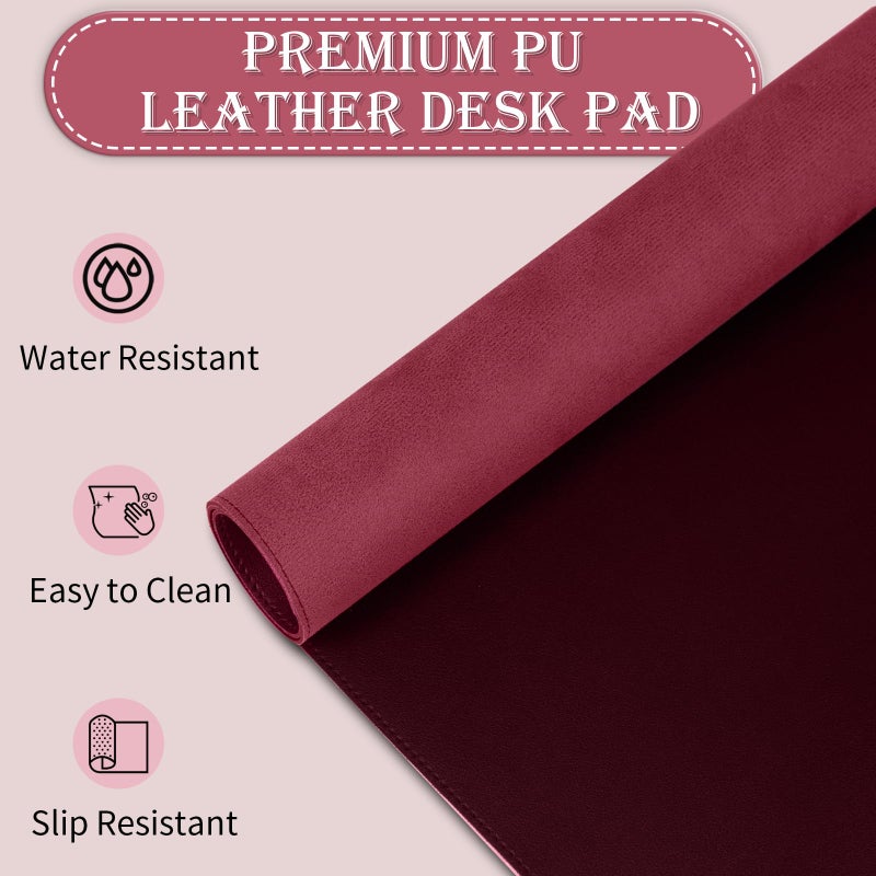 METEOROCK Large Desk Mat 35.4" x 17", PU Leather Desk Pad Protector, Non-Slip Large Mouse Pad for Desk, Waterproof Computer Desk Mat, Office Desk Pad for Keyboard Mouse, Desk Writing Mat (Burgundy) - Image 4