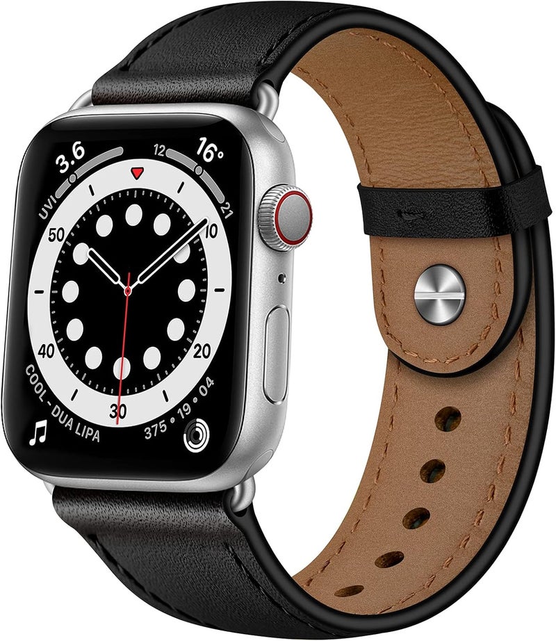 سوار OUHENG المتوافق مع Apple Watch مقاس 45مم 44مم 42مم 41مم 40مم 38مم، سوار بديل من الجلد الطبيعي لساعة iWatch SE والسلسلة 7 6 5 4 3 2 1 - Image 1