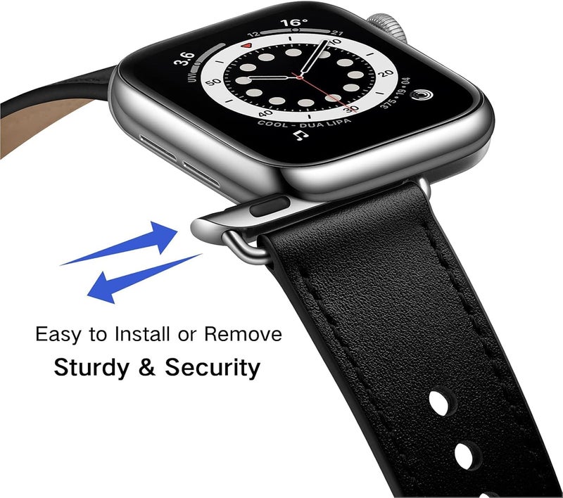 سوار OUHENG المتوافق مع Apple Watch مقاس 45مم 44مم 42مم 41مم 40مم 38مم، سوار بديل من الجلد الطبيعي لساعة iWatch SE والسلسلة 7 6 5 4 3 2 1 - Image 2