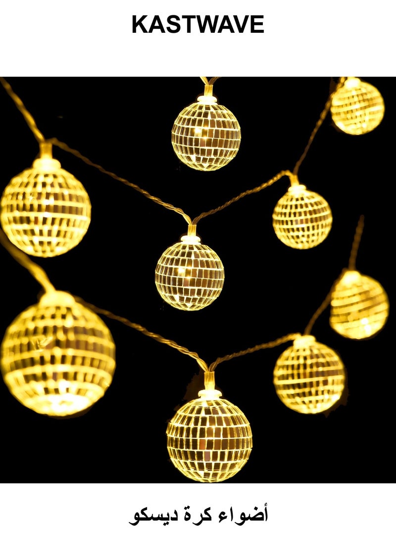 KASTWAVE Led Disco Ball String Lights, 20 Pcs Mirror Led Party Light Glass Ball Light Decorative Light String with Remote Control for Indoor Outdoor Patio Party Yard Garden Kids Bedroom Living Dorm (Yellow) - Image 1