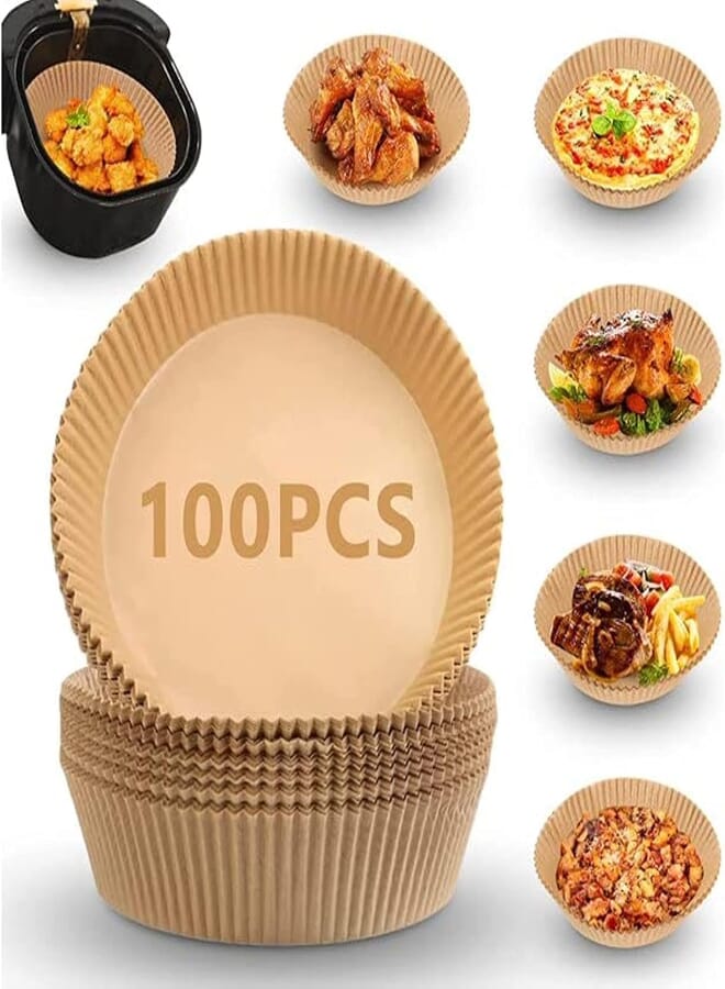 100pcs Air Fryer Disposable Paper Liner, 6. 3inch Non-Stick Air Fryer Liners, Parchment Paper for Air Fryer, Baking Paper for Air Fryer Oil-proof, Food Grade Paper Liner for Baking Roasting Microwave.