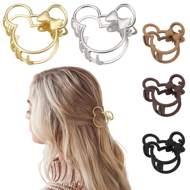 5PCS Mouse Lady Thick Hair Barrette Vintage Metal ABS Resin Hair Claw Jaw Clips Hollow Nonslip Hair Clips for Mouse Ears Theme Party Hair Accessories for Women Girls Adult Kids