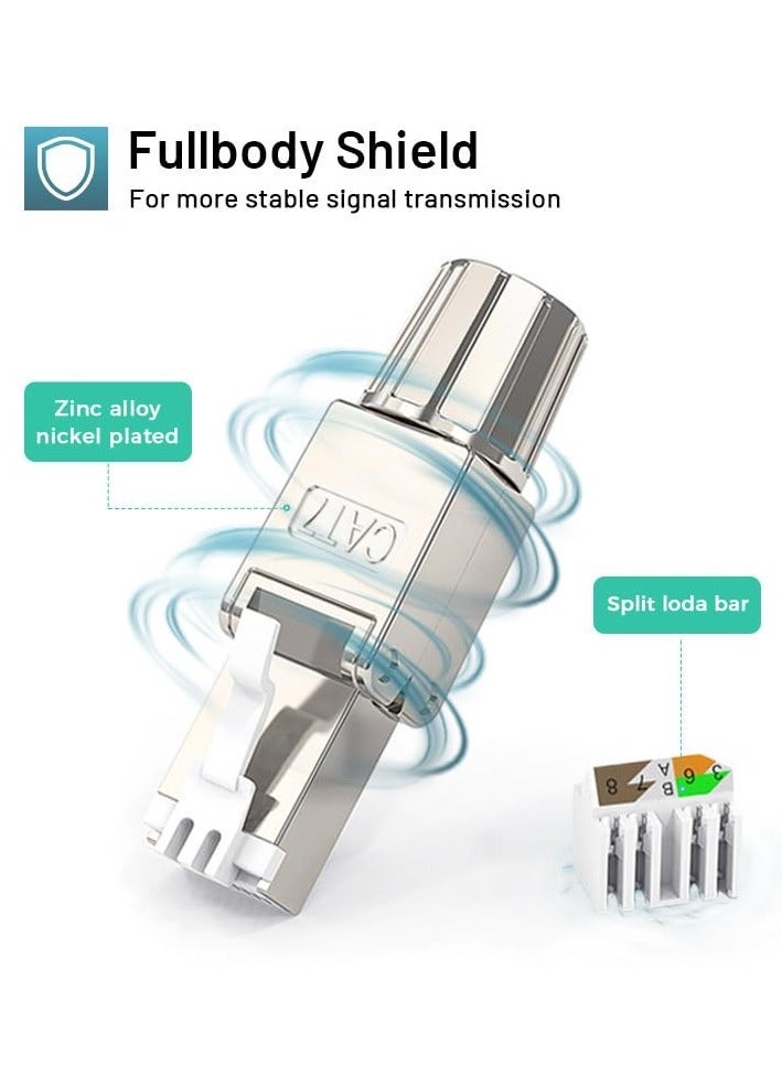 Cat7 Connectors, Tool-Free Reusable Shielded Ethernet Termination Plugs for 23AWG SFTP UTP Cable, 10G Easy Internet Plug, Fast Field Installation (2 Pack) - Image 3