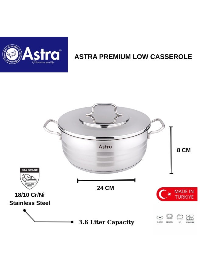 ASTRA Premium Low Casserole | 18/10 Stainless Steel Cookware | Induction Compatible | Heavy Capsule Bottom Pot - Image 2