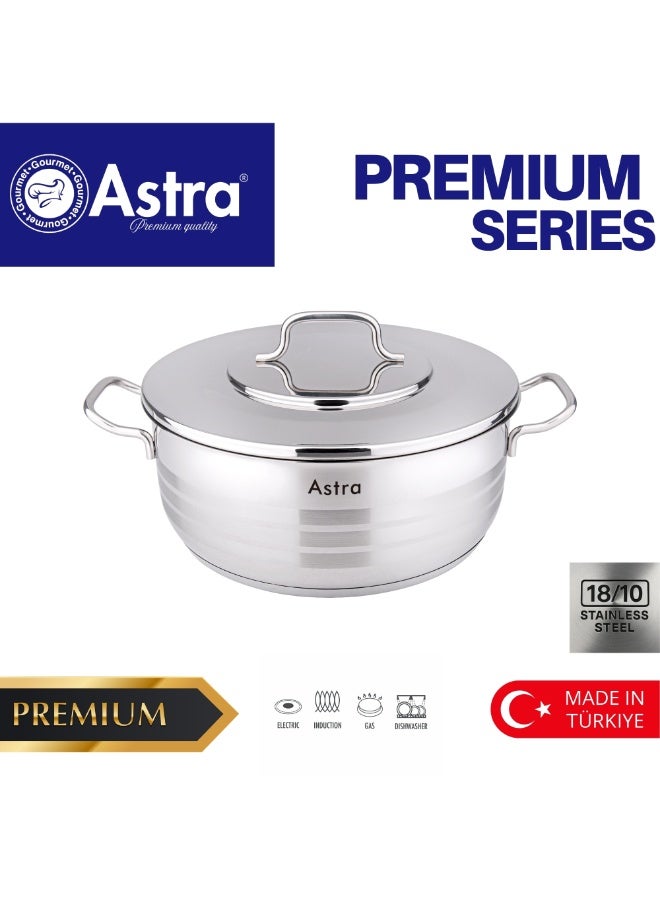 ASTRA Premium Low Casserole | 18/10 Stainless Steel Cookware | Induction Compatible | Heavy Capsule Bottom Pot - Image 1