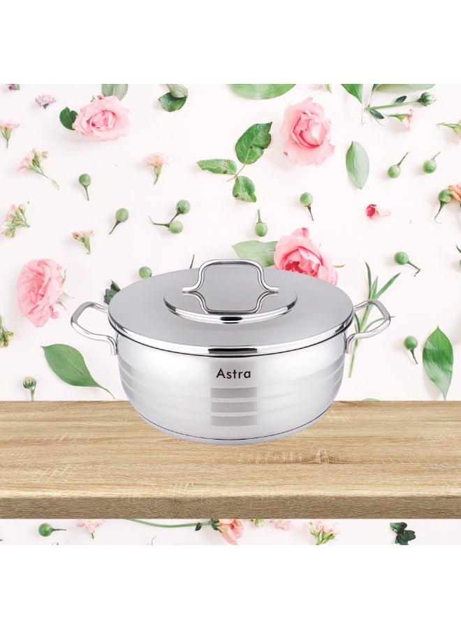 ASTRA Premium Low Casserole | 18/10 Stainless Steel Cookware | Induction Compatible | Heavy Capsule Bottom Pot - Image 4
