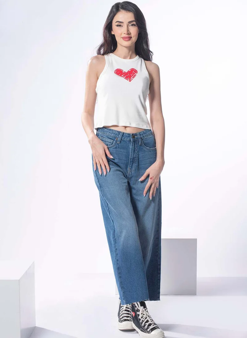 Virgio VIRGIO 100% Cotton Chest Graphic Crop Tank Top