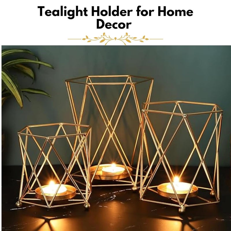 Heyearth Tealight Candle Holder Pack of 3 Diwali Candle Holder tealight Holder Diwali Gift Best Gift for Diwali Decor Diwali Decoration Christmas Candle Holder Gold - Image 2