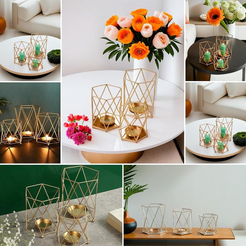 Heyearth Tealight Candle Holder Pack of 3 Diwali Candle Holder tealight Holder Diwali Gift Best Gift for Diwali Decor Diwali Decoration Christmas Candle Holder Gold - Image 3