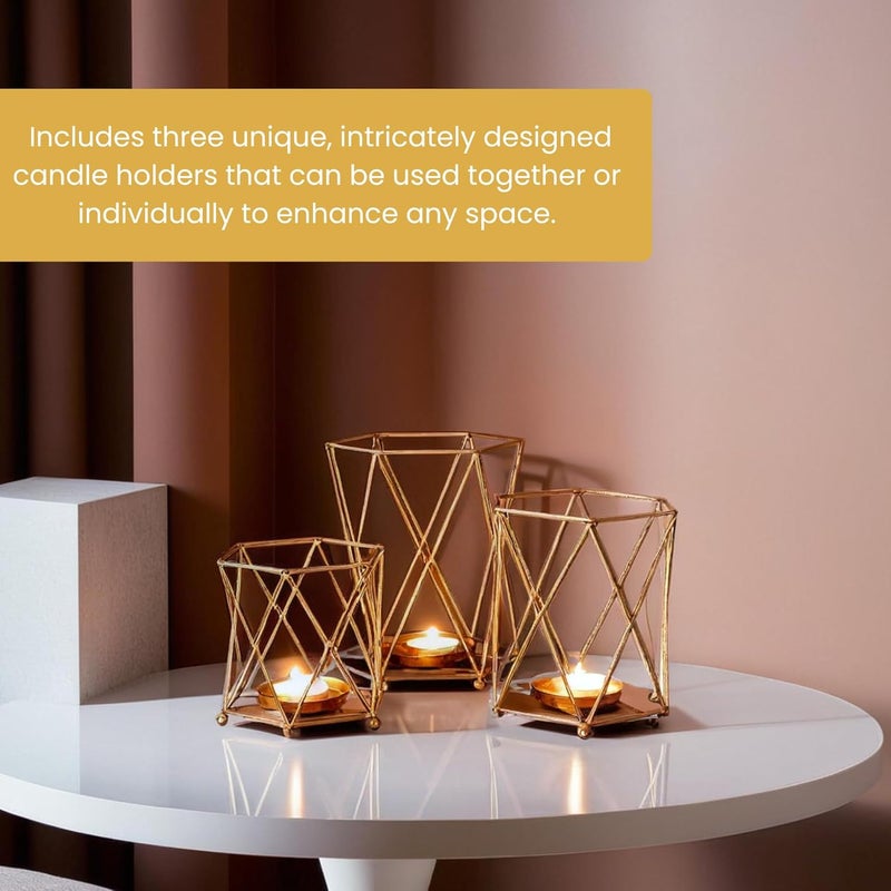 Heyearth Tealight Candle Holder Pack of 3 Diwali Candle Holder tealight Holder Diwali Gift Best Gift for Diwali Decor Diwali Decoration Christmas Candle Holder Gold - Image 5
