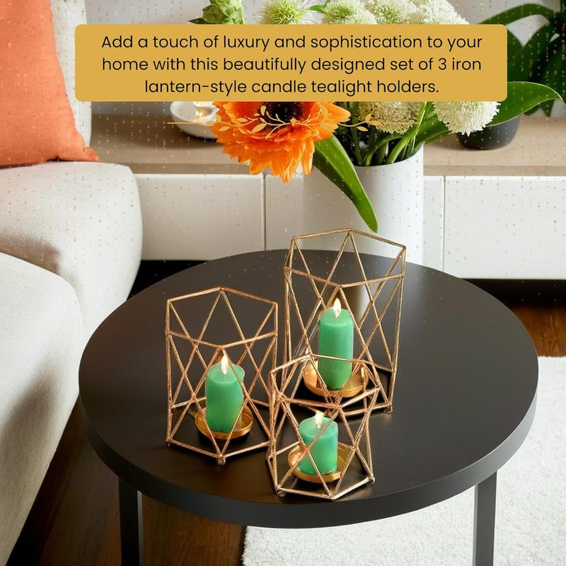 Heyearth Tealight Candle Holder Pack of 3 Diwali Candle Holder tealight Holder Diwali Gift Best Gift for Diwali Decor Diwali Decoration Christmas Candle Holder Gold - Image 4
