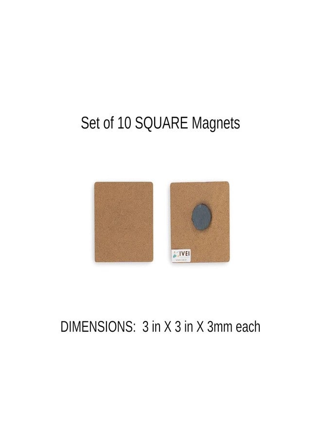 IVEI DIY MDF Wood Sheet Craft Magnet - Plain MDF Fridge Magnet Blanks Cutouts Set for Painting Wooden Sheet Craft, Decoupage, Resin Art Work & Decoration (Square Set of 10) - Image 2
