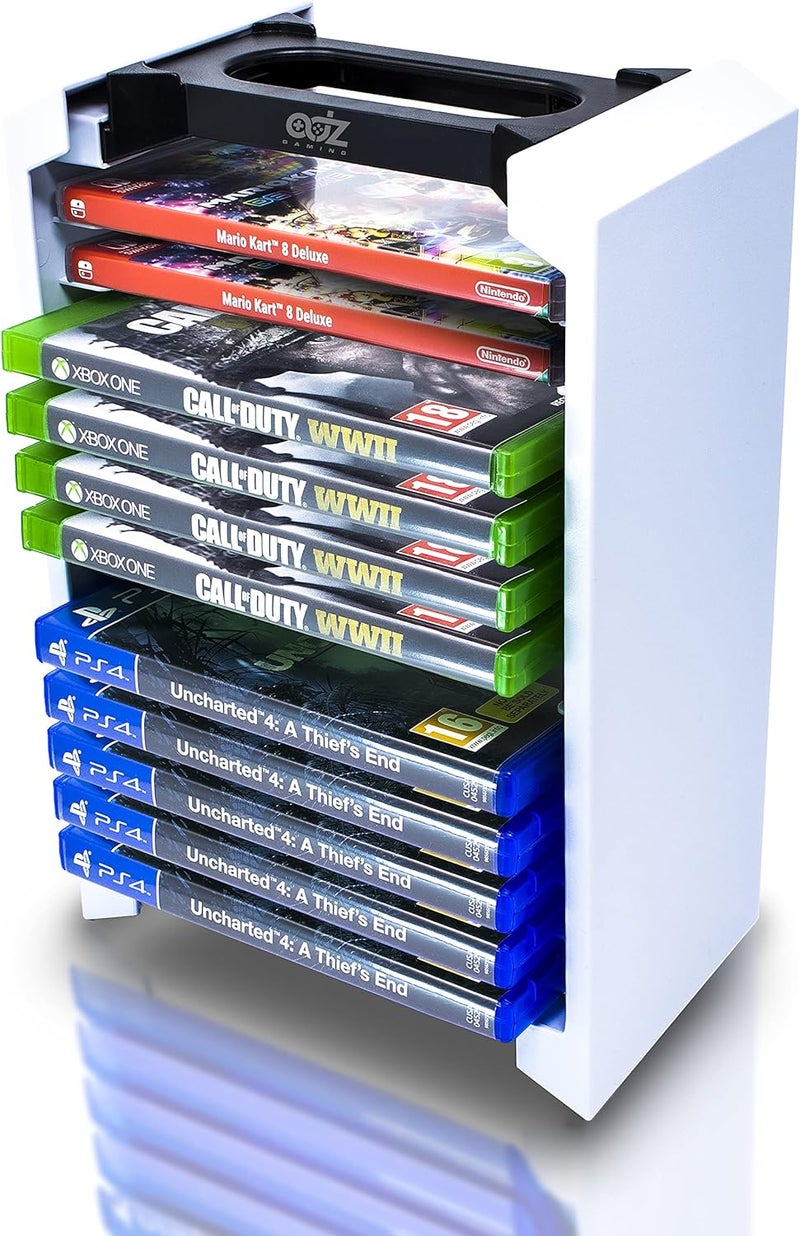 ADZ Game Storage Tower – Universal Video Game Storage – Stores 12 Game or Blu-Ray Disks – Game Holder Rack for PS4, PS5, Xbox One, Xbox Series X/S, Nintendo Switch Games and Blu-Ray Discs - Image 1