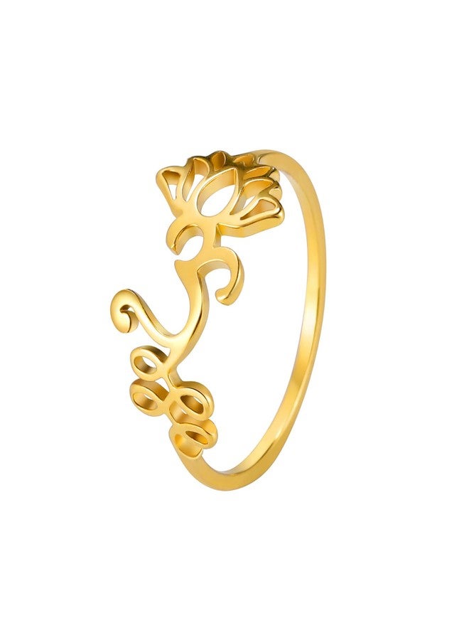 UNIFT Lotus Flower Om Ring For Women Stainless Steel Dainty Om Aum Ohm Symbol Ring Yoga Jewelry Inspirational Gift, 7, Stainless Steel, No Gemstone - Image 1