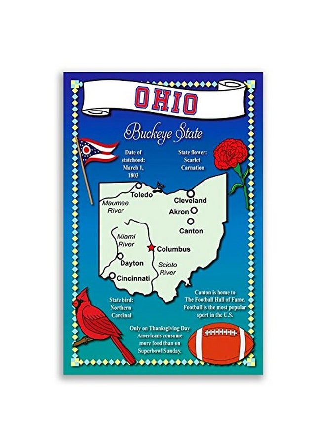 Postcard Fair OHIO STATE MAP postcard set of 20 identical postcards. Post cards with OH map and state symbols. Made in USA.  - Image 1