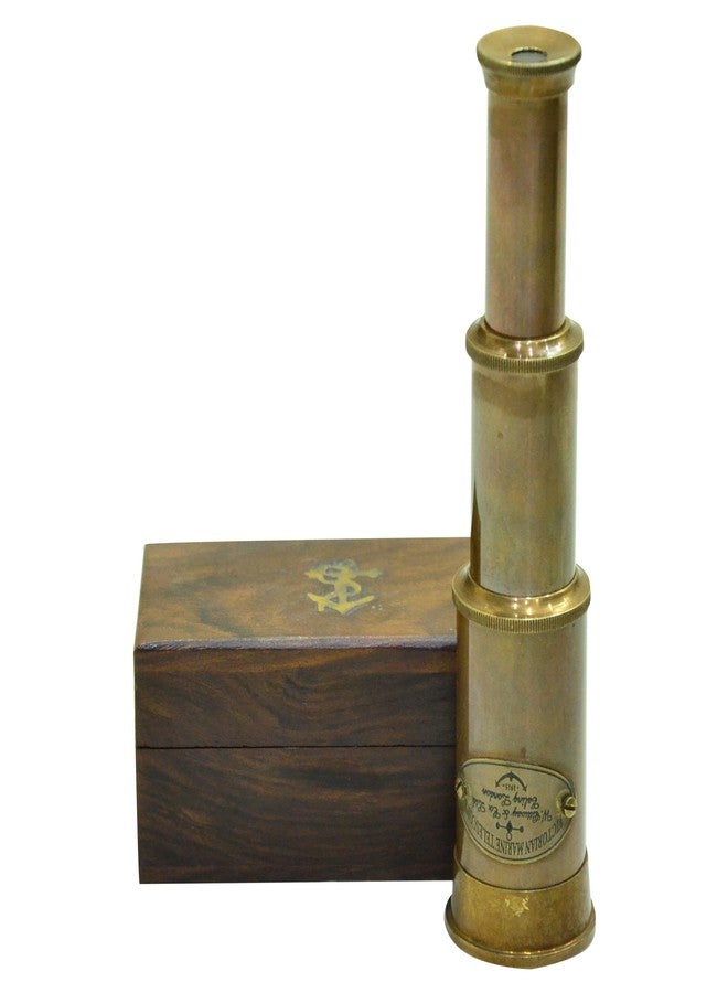 Blue Globe 6” Brass Spyglass Telescope with Wooden Box Best for Gift Vintage Monocular for Navigation Voyage View Watching Games Travel Hiking Hunting, Nautical Décor Export - Image 1