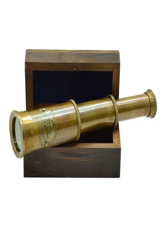 Blue Globe 6” Brass Spyglass Telescope with Wooden Box Best for Gift Vintage Monocular for Navigation Voyage View Watching Games Travel Hiking Hunting, Nautical Décor Export - Image 2