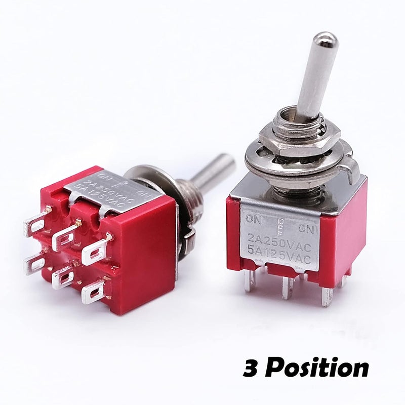mxuteuk 8 قطع 6 طرف 3 وضعية مفتاح تبديل مصغر DPDT ON/Off/ON لوحة القيادة في السيارة 5A 125V 2A 250V MTS-203 - Image 2