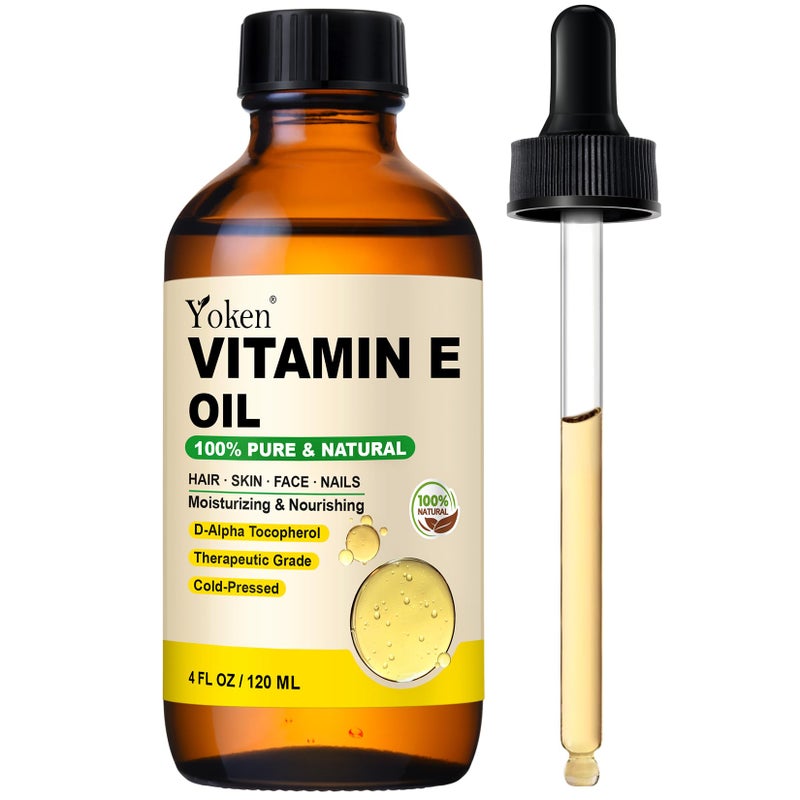 Yoken Vitamin E Oil 4 Oz Vitamin E oil for Skin Vitamine oils for Face Perfect Bath and Body Oil Cold Pressed Hexane Free Formula - Image 1