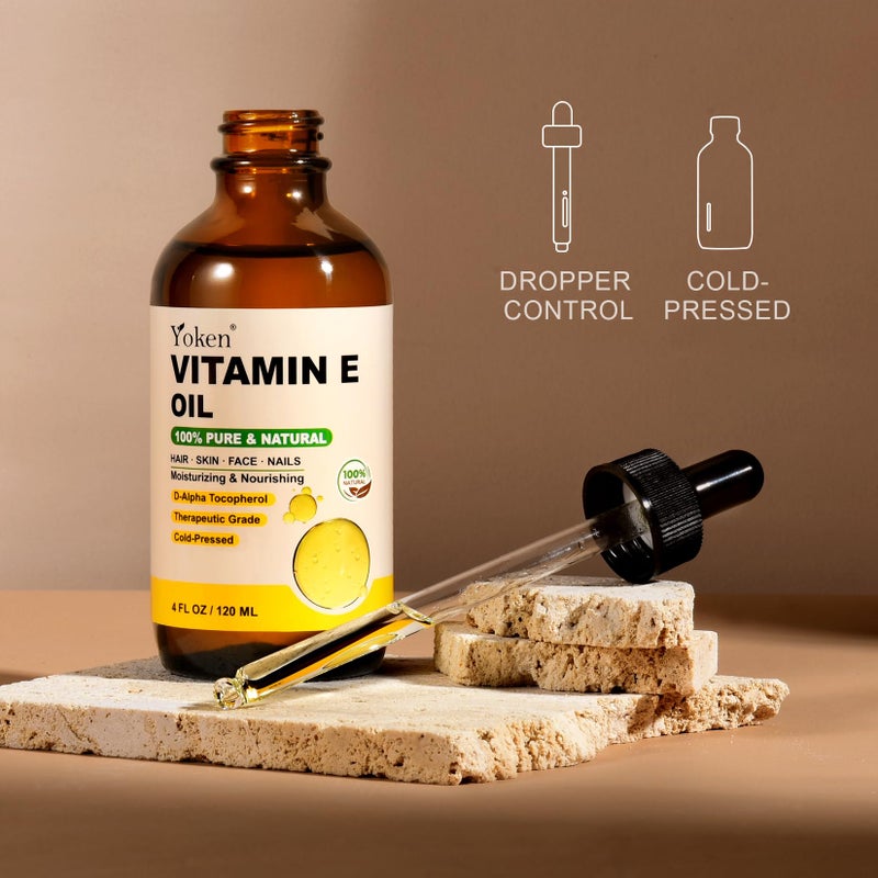 Yoken Vitamin E Oil 4 Oz Vitamin E oil for Skin Vitamine oils for Face Perfect Bath and Body Oil Cold Pressed Hexane Free Formula - Image 5