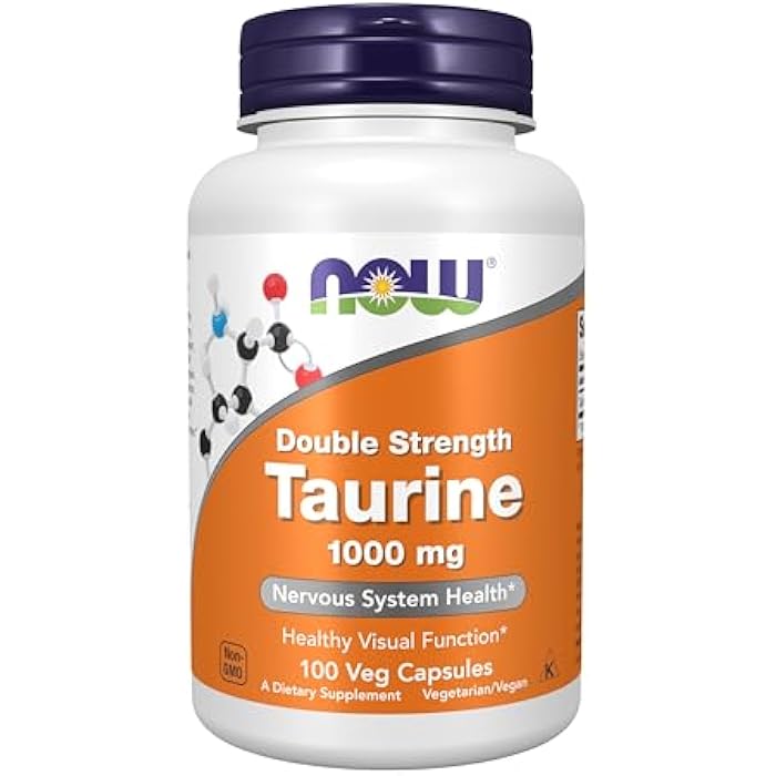 NOW Supplements, Taurine 1,000 mg, Double Strength, Nervous System Health*, 100 Veg Capsules - Image 1