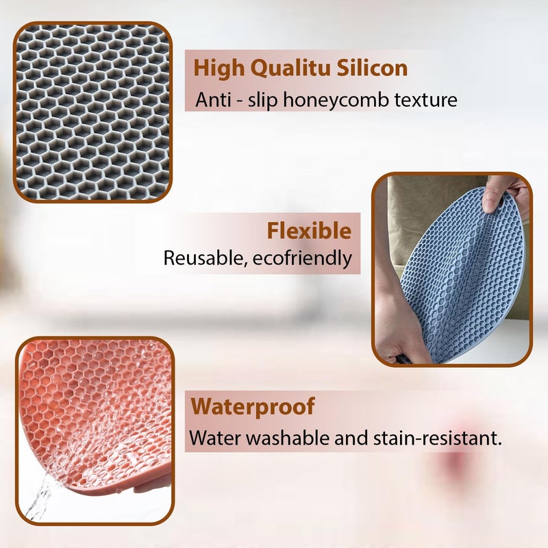 Homeaura Silicone Mats for Kitchen Counter Heat Resistant Mats for Dining Table Set of 4 Trivets for Hot Pots NonSlip Silicone Mat for Kitchen Perfect for Hot Dishes and Cookware Protection - Image 3