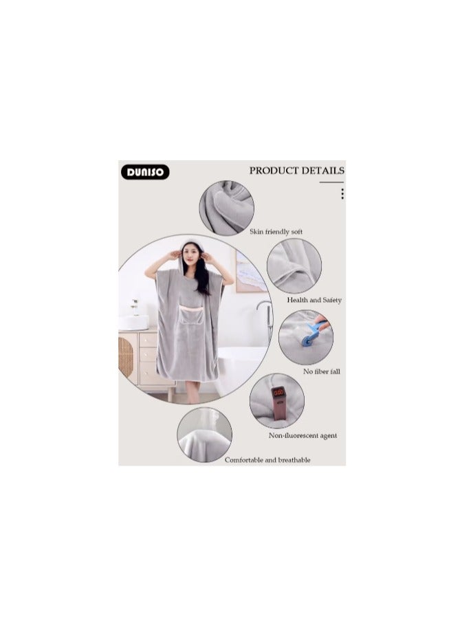 Hooded Bathrobe for Women, Lightweight Soft Comfortable Fabric Sleepwear Knee Length Robe Night Non Shedding Sleepwear Women's Mid-Length Plush Bathrobe - Image 2