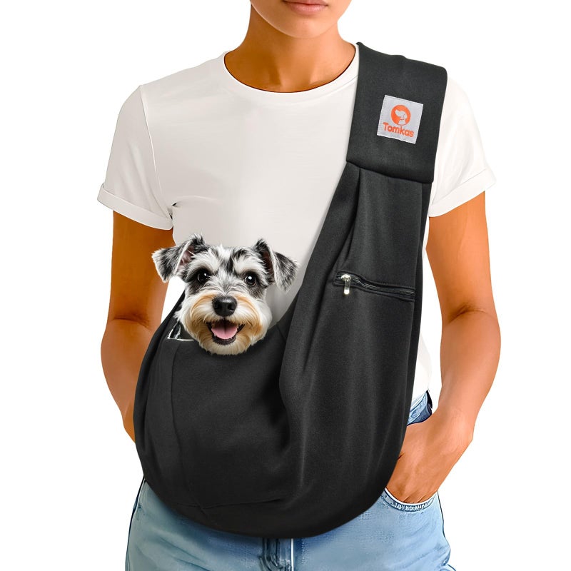 Tomkas Small Dog Sling Carrier - Zipper Pocket & Classic Strap - for 3-10 lbs Pets(Black) - Image 1