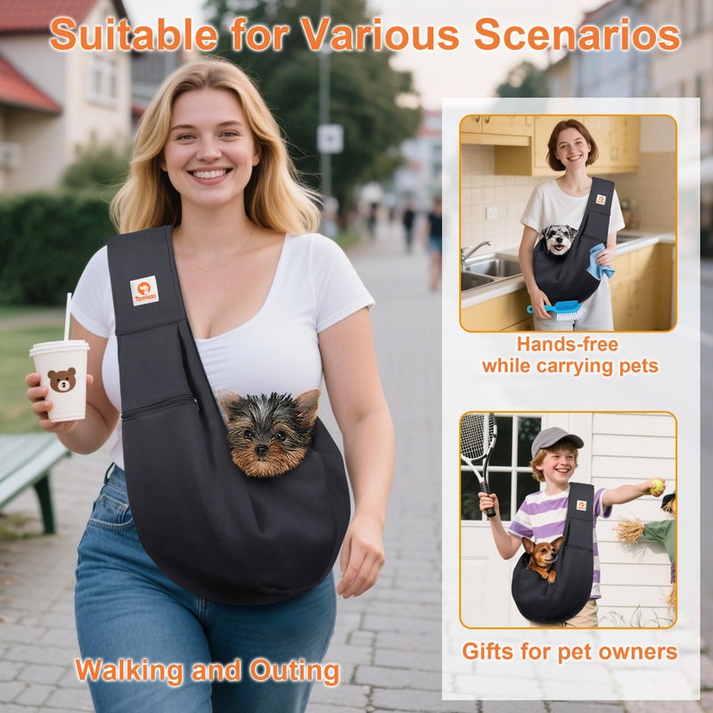 Tomkas Small Dog Sling Carrier - Zipper Pocket & Classic Strap - for 3-10 lbs Pets(Black) - Image 2