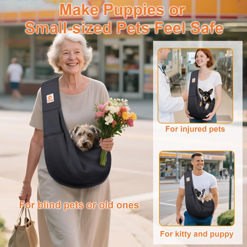 Tomkas Small Dog Sling Carrier - Zipper Pocket & Classic Strap - for 3-10 lbs Pets(Black) - Image 3