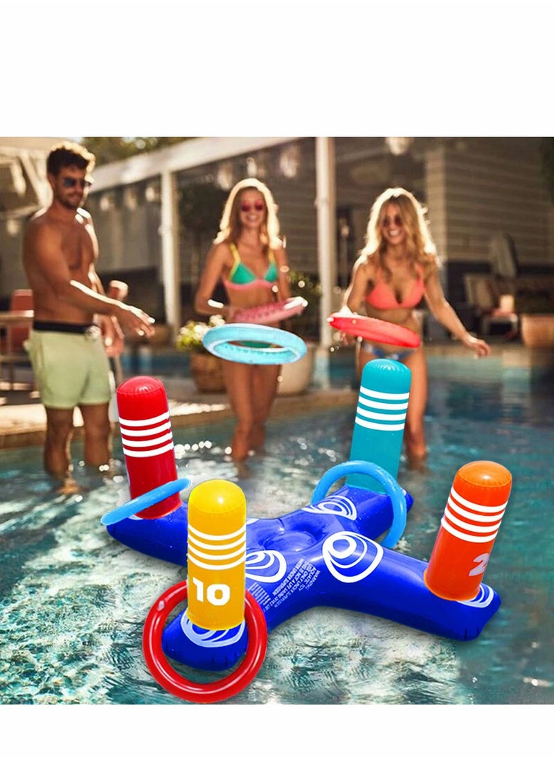 KASTWAVE - KASTWAVE Inflatable Pool Ring Toss Game Toys Floating Swimming with 4 Pcs Rings for Multiplayer Water Kid Family Fun Beach Floats Cross - Image 1